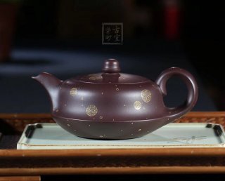 《平湖秋月（描金款）》宜兴紫砂壶手工工艺美术师大师收藏级茶壶紫泥