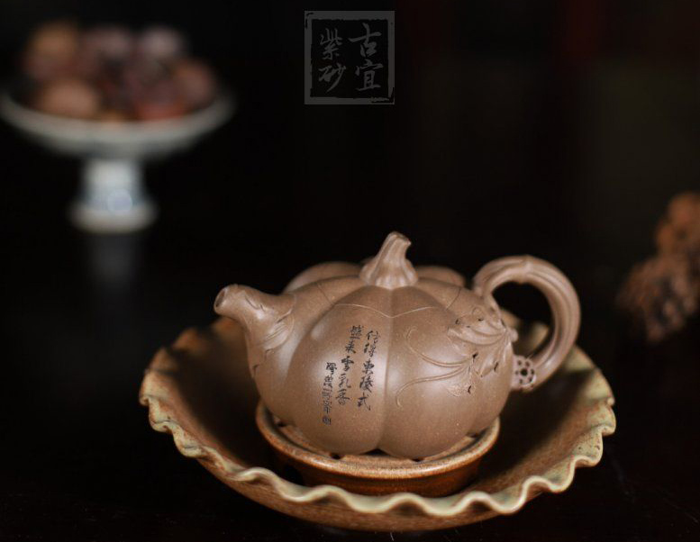 南瓜壶宜兴高级工艺美术师工紫砂壶段泥南瓜茶壶茶具|正品蒋峰紫砂壶