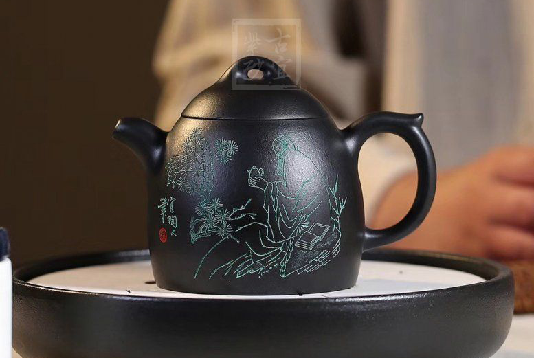 《秦权》茶壶工艺美术师手工紫砂壶泡茶器宜兴黑料秦权茶具